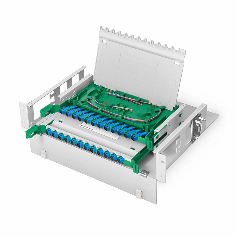 SFPS 2U Rack Mount Fiber Optic Distribution Panel, 24 Fibers OS2 Single Mode, 24 x SC UPC Simplex (Blue) Adapter