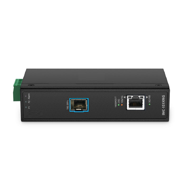 SFPS Industrial 1x 100M/1G/2.5G/5G/10GBase-T RJ45 to 1x 10GBase-X SFP+ 10Gigabit Ethernet Media Converter