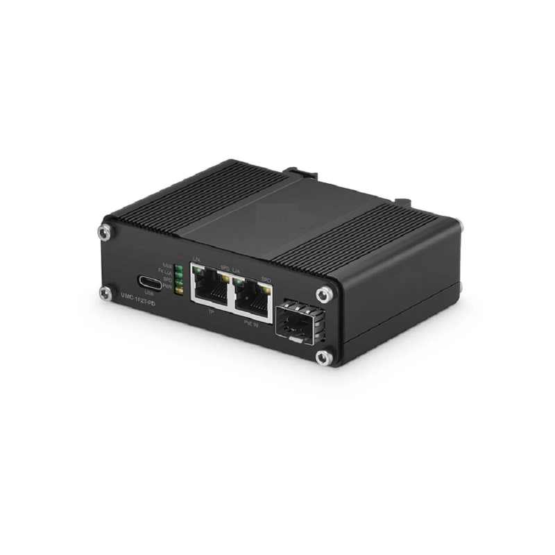 SFPS Unmanaged 2 x 10/100/1000Base-T RJ45 to 1 x 100/1000Base-X SFP Gigabit Ethernet PoE+ PD with USB DC Output Media Converter