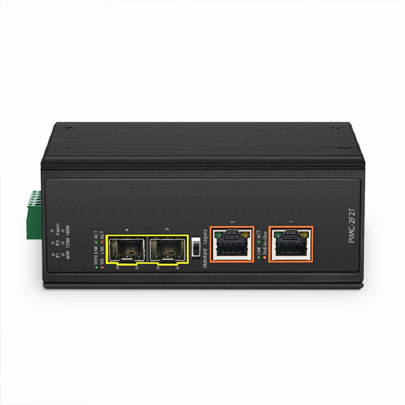 SFPS Industrial Unmanaged 2x 10/100/1000Base-T RJ45 to 2x 100/1000Base-X SFP Gigabit PoE++ Ethernet Media Converter