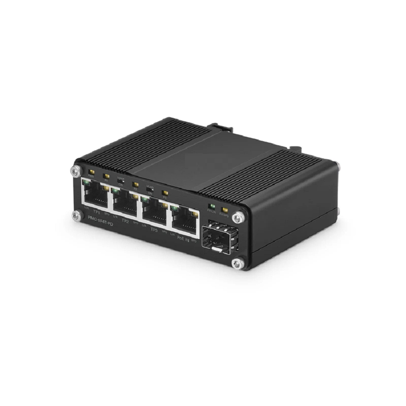 SFPS Unmanaged 4 x 10/100/1000Base-T RJ45 to 1 x 100/1000Base-X SFP Gigabit Ethernet PoE++ with PSE and PD Media Converter