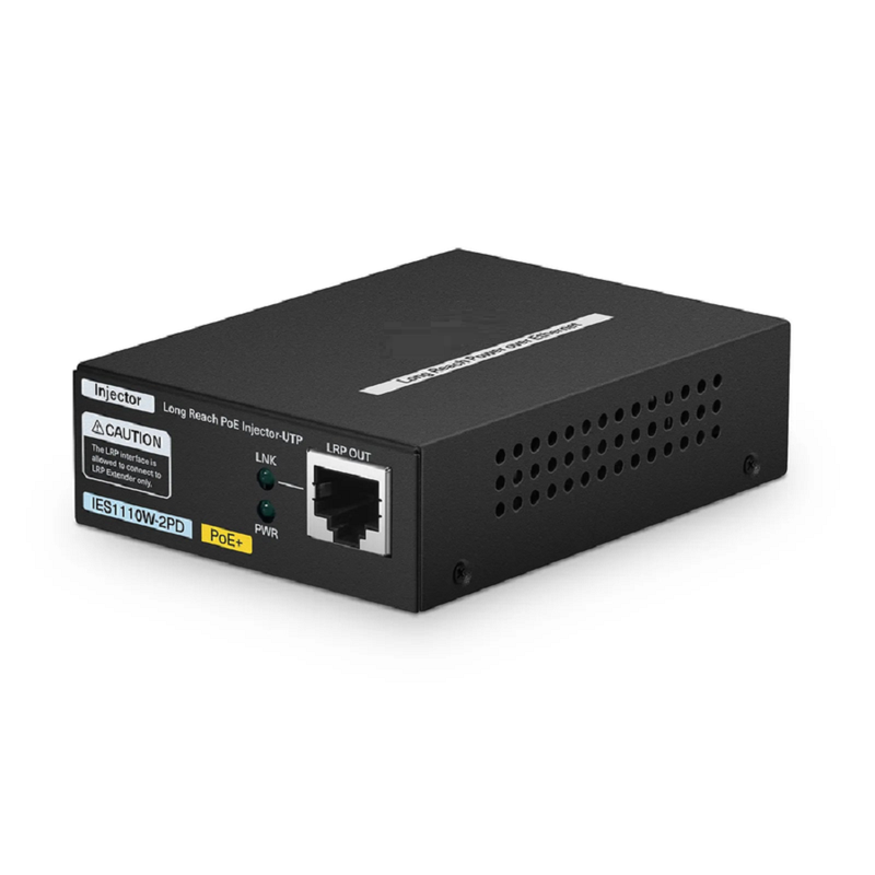 SFPS IES1110W-2PD, 1-Port 10/100M Fast Ethernet Long Reach PoE over UTP Injector, 1 x PoE+ Input to 1 x 10/100BASE-T RJ45 Output, -20 to 70A°C Operating Temperature