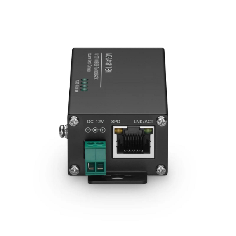 SFPS Mini Industrial Unmanaged 1x 10/100/1000Base-T RJ45 to 1x 1000Base-X Single Mode ST 1310nm 20km Gigabit Ethernet Media Converter, American Plug Standard