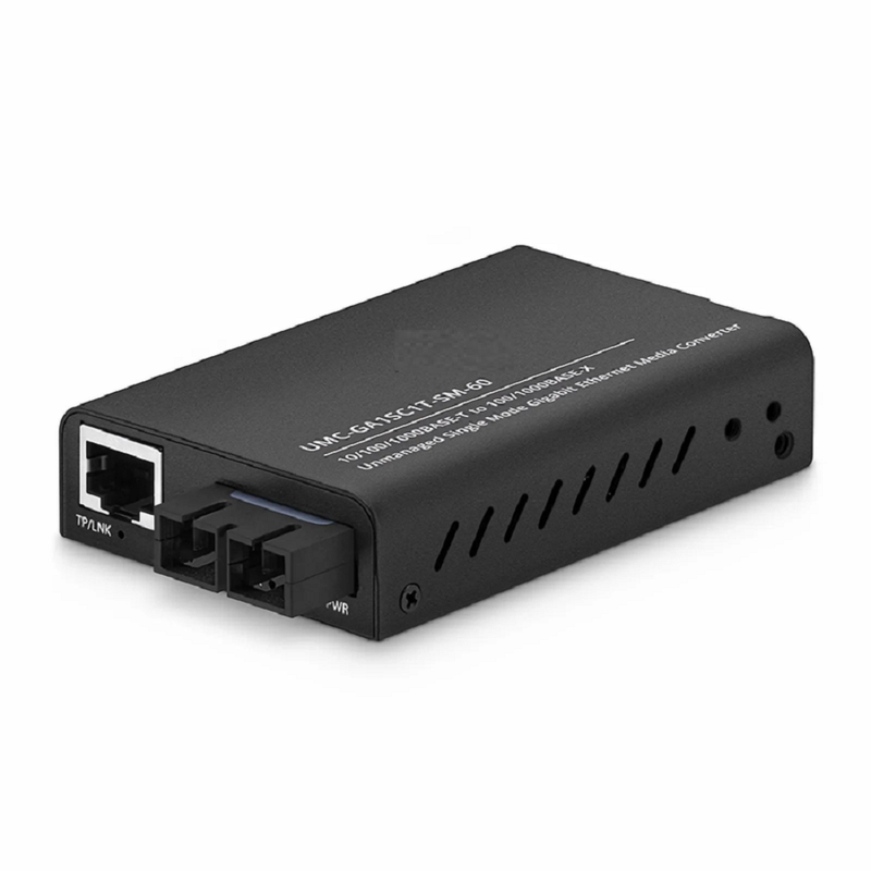 SFPS Mini Unmanaged 1x 10/100/1000Base-T RJ45 to 1x 100/1000Base-X Single Mode SC 1310nm 40km Gigabit Ethernet Media Converter, American Plug Standard