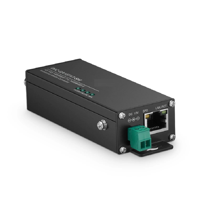 SFPS Mini Industrial Unmanaged 1x 10/100/1000Base-T RJ45 to 1x 1000Base-X Single Mode ST 1310nm 20km Gigabit Ethernet Media Converter, American Plug Standard