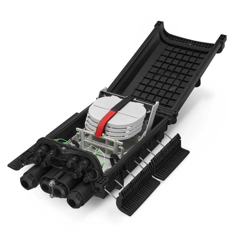 SFPS Fully Pre-Terminated Fiber Distribution Hub Box for Quick ODN, 1 Uncut Port, 2 Branch Ports and 8 SC/APC Hardened Adapters, Mechanical Seal, Supports 1:2/1:4/1:8 Mini Splitters, PP+GF, IP68, Wall/Pole/Aerial Mount, Indoor/Outdoor