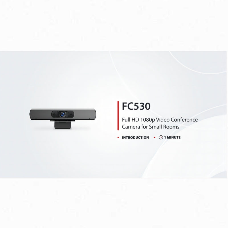 SFPS FC530 Full HD 1080p Video Conference Camera for Small Rooms, with 2 Microphones & 108 A° Wide Angle, USB Plug and Play