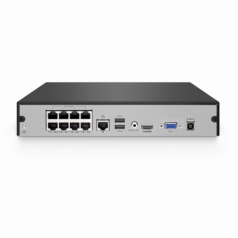SFPS NVR101-8C-8P, 8-Channel 8-Port PoE Network Video Recorder, Record 8CH 4K@30fps, Live View/Playback 1CH 4K@30fps, Supports up to 1x8TB Hard Drive (Not Included)