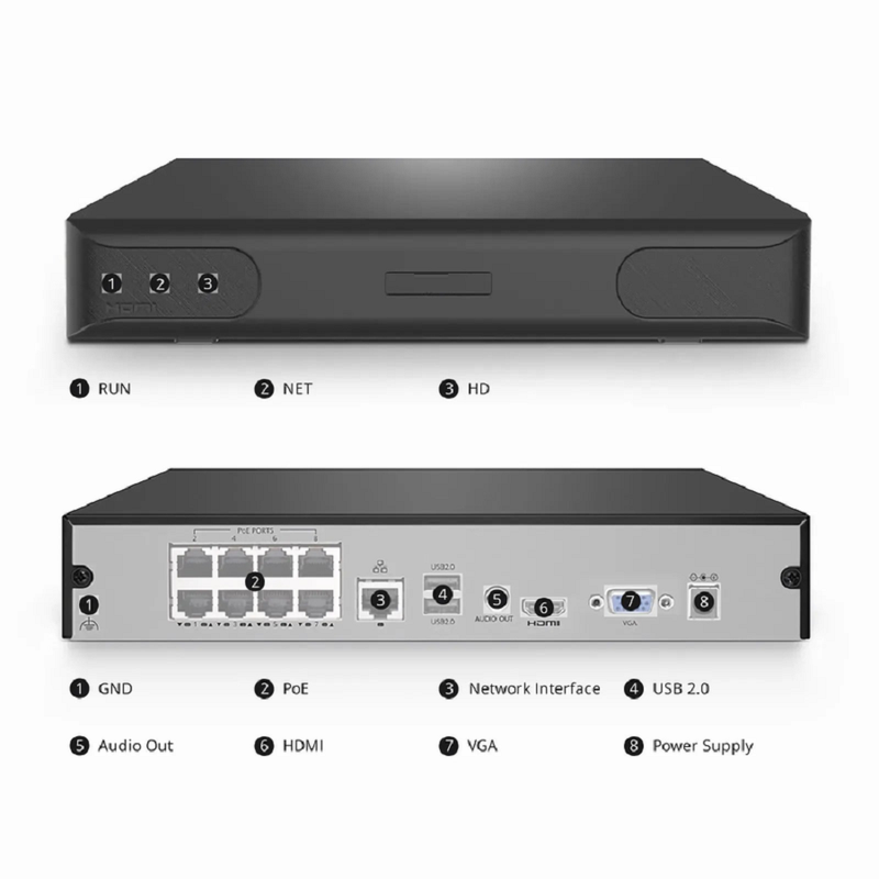 SFPS NVR101-8C, 8-Channel Network Video Recorder, Record 8CH 4K@30fps, Live View/Playback 1CH 4K@30fps, Supports up to 1x8TB Hard Drive (Not Included)