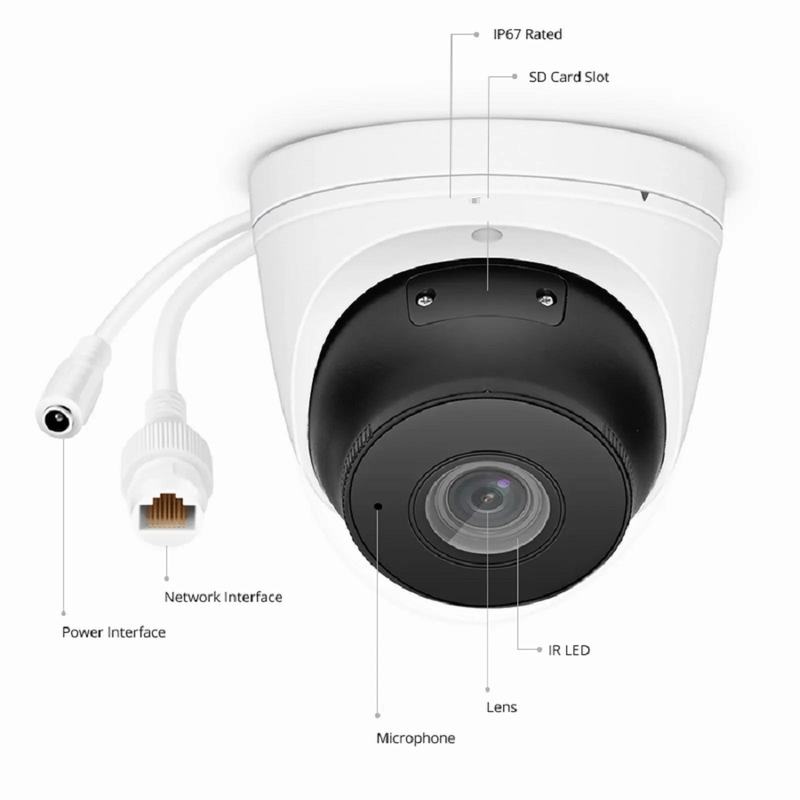 SFPS IPC104-2M-T, Full HD 2MP Turret Network Camera with Build-in Mic, 98ft Night Vision, IP67 Weatherproof PoE Network Camera with Varifocal 2.8-12mm Lens