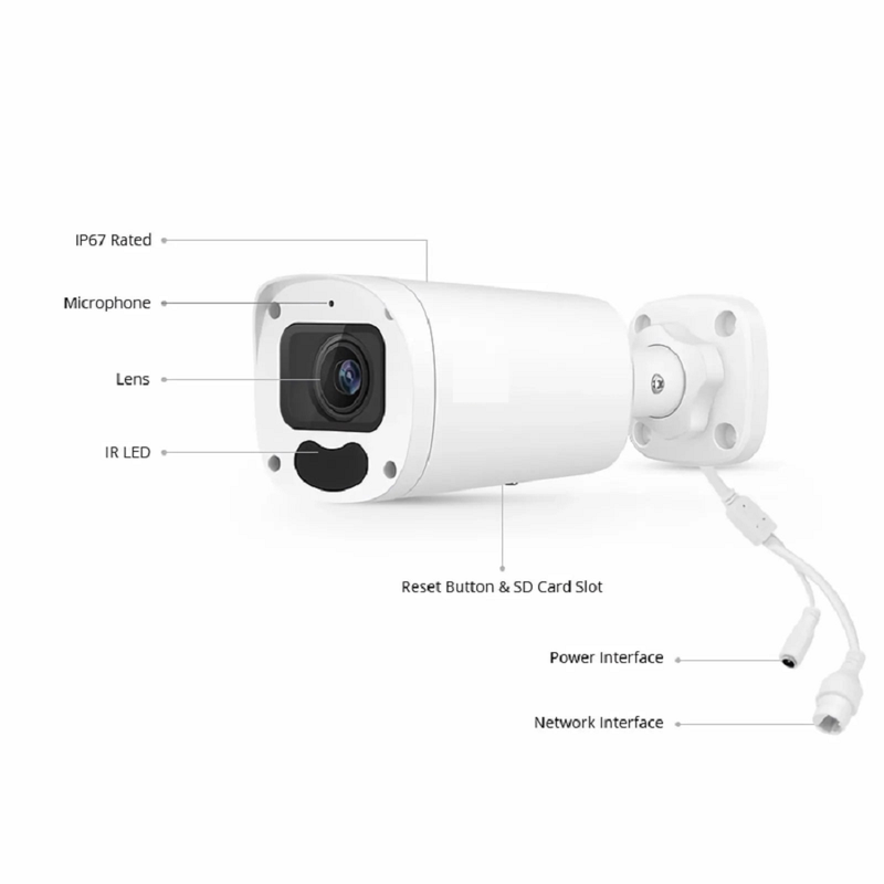 SFPS IPC104-5M-B, Super HD 5MP Bullet Network Camera with Built-in Mic, 164ft Night Vision, IP67 Weatherproof, Smart Behavior Detection, PoE Network Camera with Varifocal 2.8-12mm Lens