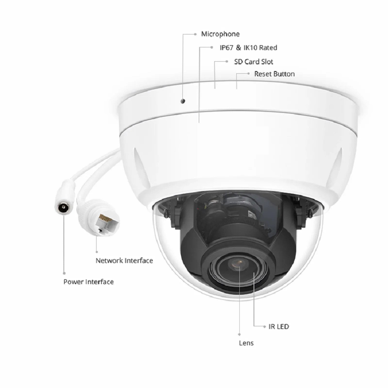 SFPS IPC104-2M-D, Full HD 2MP Dome Network Camera with Build-in Mic, 98ft Night Vision, IP67 & IK10 PoE Network Camera with Varifocal 2.8-12mm Lens