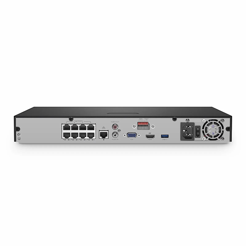 SFPS NVR102-8C-8P, 8-Channel 8-Port PoE Network Video Recorder, Record 8CH 4K@30fps, Live View/Playback 2CH 4K@30fps, Supports up to 2x10TB Hard Drive (Not Included)