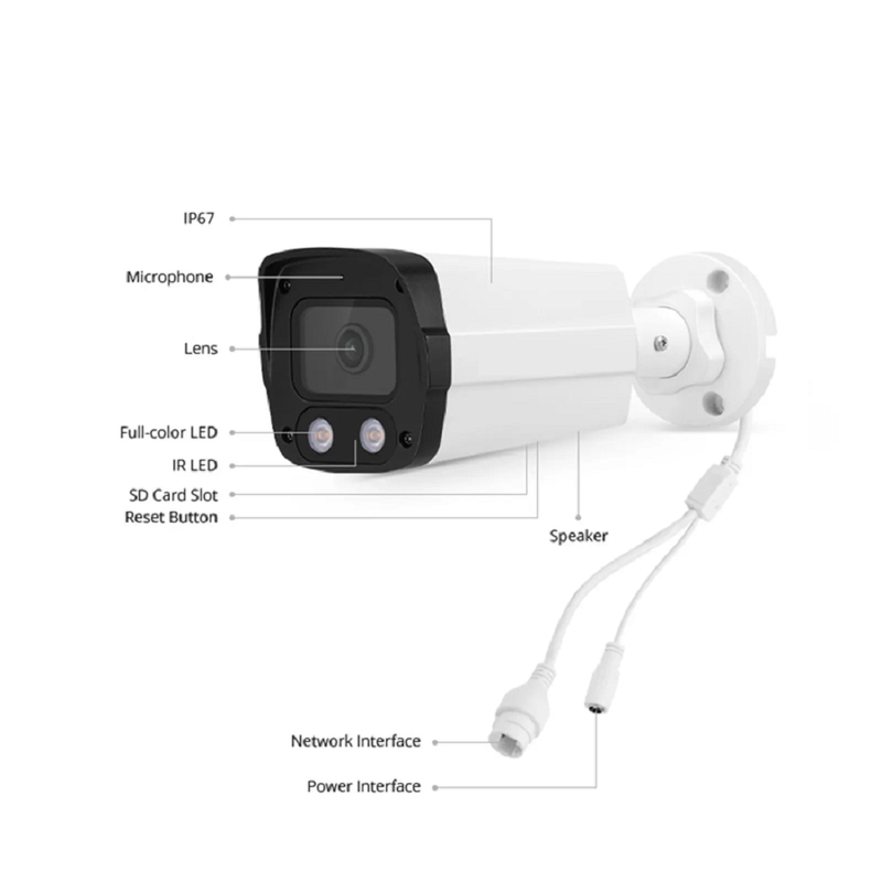 SFPS IPC201-8M-B Bullet Camera, with Fixed 2.8mm Lens, 8MP Resolution, Built-in Mic  Speaker, 98ft Night Vision, Smart Person/Vehicle Detection, IP67 PoE Network Camera