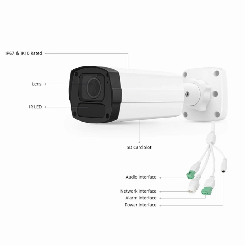 SFPS IPC304-8M-B Bullet Camera, with 2.8 ~ 12mm Varifocal Lens, 8MP Resolution, Built-in Mic, 164ft Night Vision, Smart Intrusion Prevention, IP67 & IK10 PoE Network Camera