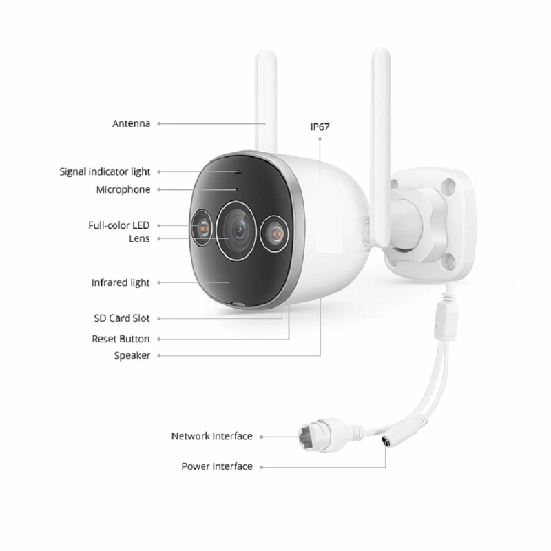 SFPS IPC101-5M-WB Outdoor Bullet Wi-Fi Camera, with Fixed 2.8mm Lens, 5MP Resolution, Build-in Mic  Speaker, 66ft Night Vision, IP67 Network Camera
