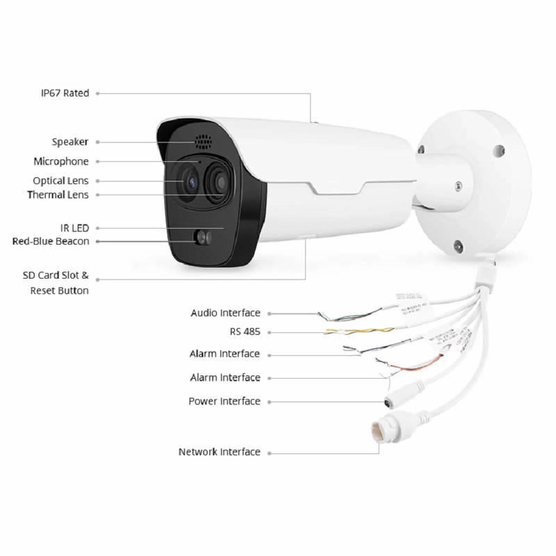 SFPS IPC701-4M-B, Super HD 4MP Thermal & Optical Dual-spectrum Bullet Network Camera with Build-in Mic, Smoke Detection, PoE Network Camera with Fixed 4.0mm Lens