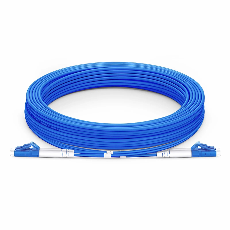 SFPS 30m (98ft) Armored Fiber Patch Cable, 2 Fibers, LC UPC Duplex to LC UPC Duplex, Single Mode (OS2), Riser (OFCR), 3.0mm, Blue