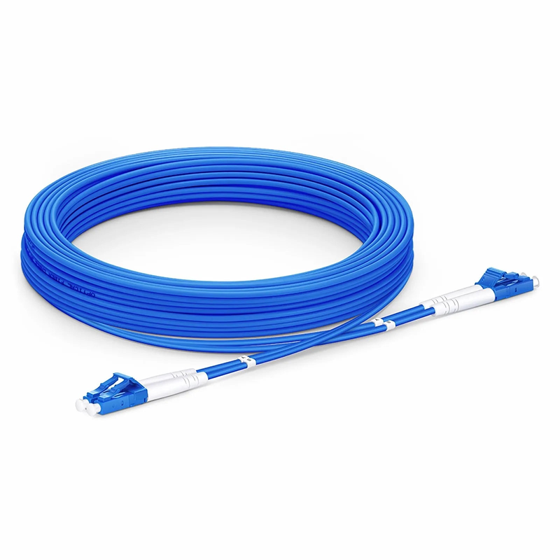 SFPS 30m (98ft) Armored Fiber Patch Cable, 2 Fibers, LC UPC Duplex to LC UPC Duplex, Single Mode (OS2), Riser (OFCR), 3.0mm, Blue