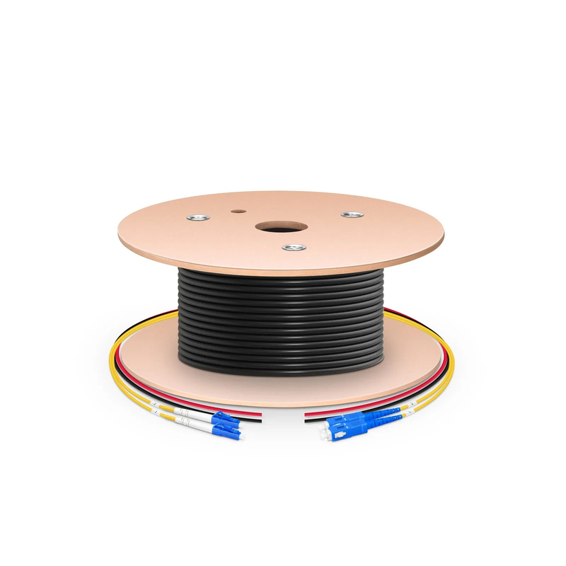 SFPS 150m (492ft) Hybrid Fiber and Power Cable, Indoor, Plenum (OFNP), Single Mode (OS2), 2 Fibers, Tight-Buffered, LC UPC Simplex to SC UPC Simplex, 2 Conductors 12AWG