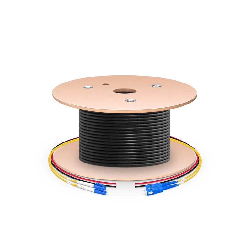 SFPS 200m (656ft) Hybrid Fiber and Power Cable, Indoor, Plenum (OFNP), Single Mode (OS2), 2 Fibers, Tight-Buffered, LC UPC Simplex to SC UPC Simplex, 2 Conductors 17AWG