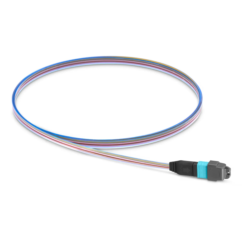 SFPS 1m (3ft) MTP® Fiber Pigtail, MTP-12A® UPC (Female) to Unterminated, 12 Fibers, Multimode (OM4), Unjacketed, 12-Color