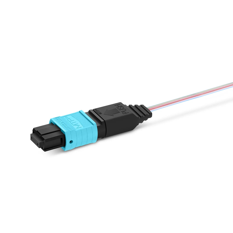 SFPS 1m (3ft) MTP® Fiber Pigtail, MTP-12A® UPC (Female) to Unterminated, 12 Fibers, Multimode (OM4), Unjacketed, 12-Color