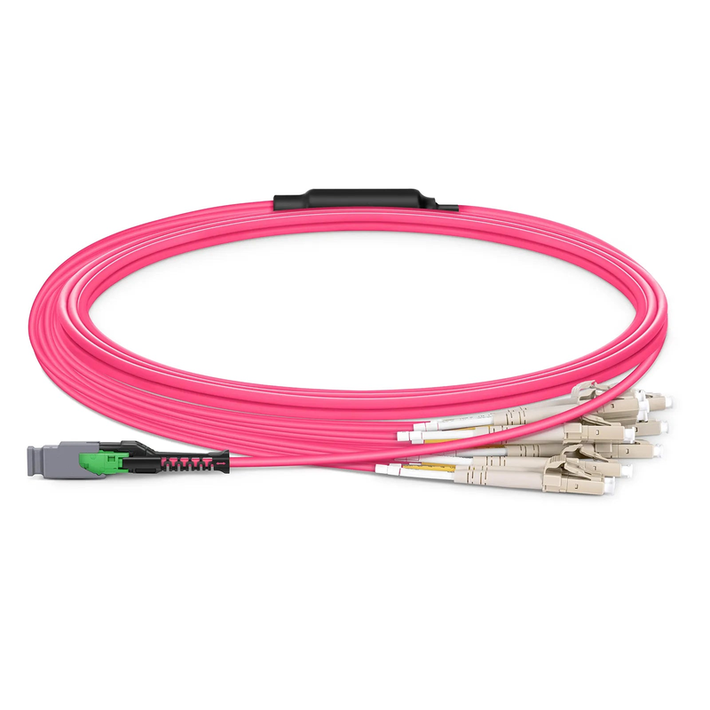 SFPS 3m (10ft) MMC Harness, MMC-16 APC (Female) to 8 x LC UPC Duplex, 16 Fibers, Multimode (OM4), Plenum (OFNP), 0.35dB Max, Jumper Polarity, Magenta