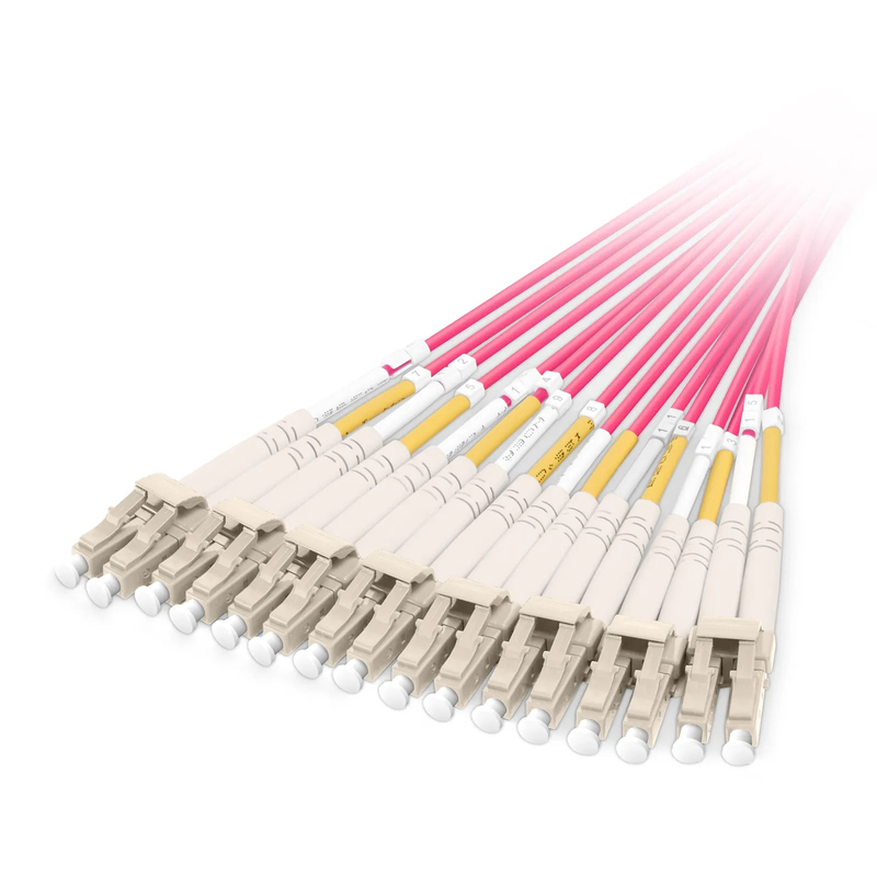 SFPS 3m (10ft) MMC Harness, MMC-16 APC (Female) to 8 x LC UPC Duplex, 16 Fibers, Multimode (OM4), Plenum (OFNP), 0.35dB Max, Jumper Polarity, Magenta