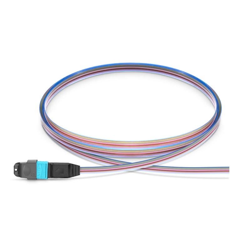 SFPS 1m (3ft) MTP® Fiber Pigtail, MTP-12A® UPC (Female) to Unterminated, 12 Fibers, Multimode (OM4), Unjacketed, 12-Color