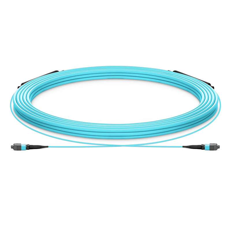 SFPS 30m (98ft) MTP® Trunk Cable, MTP®-12 UPC (Male) to MTP®-12 UPC (Female), 12 Fibers, Multimode (OM3), Plenum (OFNP), 0.20dB Max, Type A, Double Jacket, Aqua
