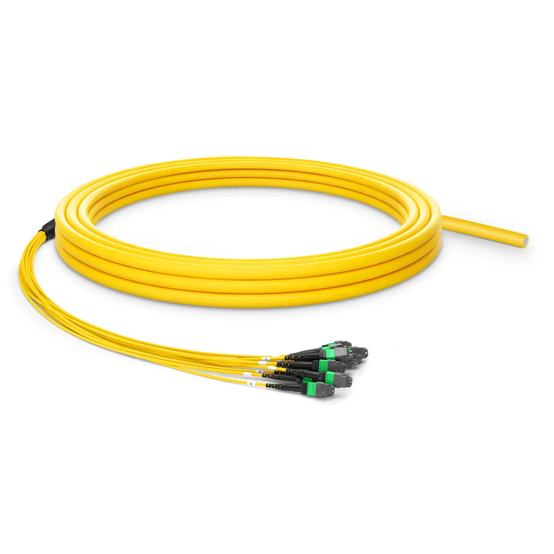 SFPS 30m (98ft) MTP® Pigtail Trunk Cable, MTP-12A® APC (Female) to Unterminated, 144 Fibers, Single Mode (OS2), LSZH, 0.35dB Max, Double Jacket, Yellow
