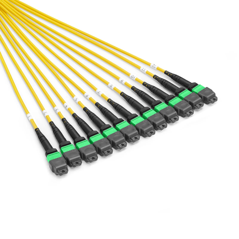 SFPS 30m (98ft) MTP® Pigtail Trunk Cable, MTP-12A® APC (Female) to Unterminated, 144 Fibers, Single Mode (OS2), LSZH, 0.35dB Max, Double Jacket, Yellow