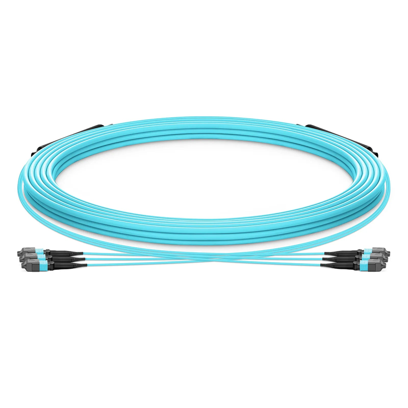 SFPS 30m (98ft) MTP® Trunk Cable, MTP®-12 UPC (Female) to MTP®-12 UPC (Female), 36 Fibers, Multimode (OM3), Plenum (OFNP), 0.20dB Max, Type B, Double Jacket, Aqua