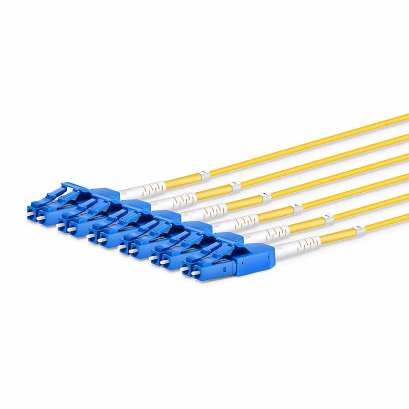 SFPS 30m (98ft) MTP® Hybrid Trunk Cable, MTP®-12 APC (Female) to 6 LC UPC Duplex Uniboot, 48 Fibers, Single Mode (OS2), Plenum (OFNP), 0.35dB Max, Type B, Double Jacket, Yellow