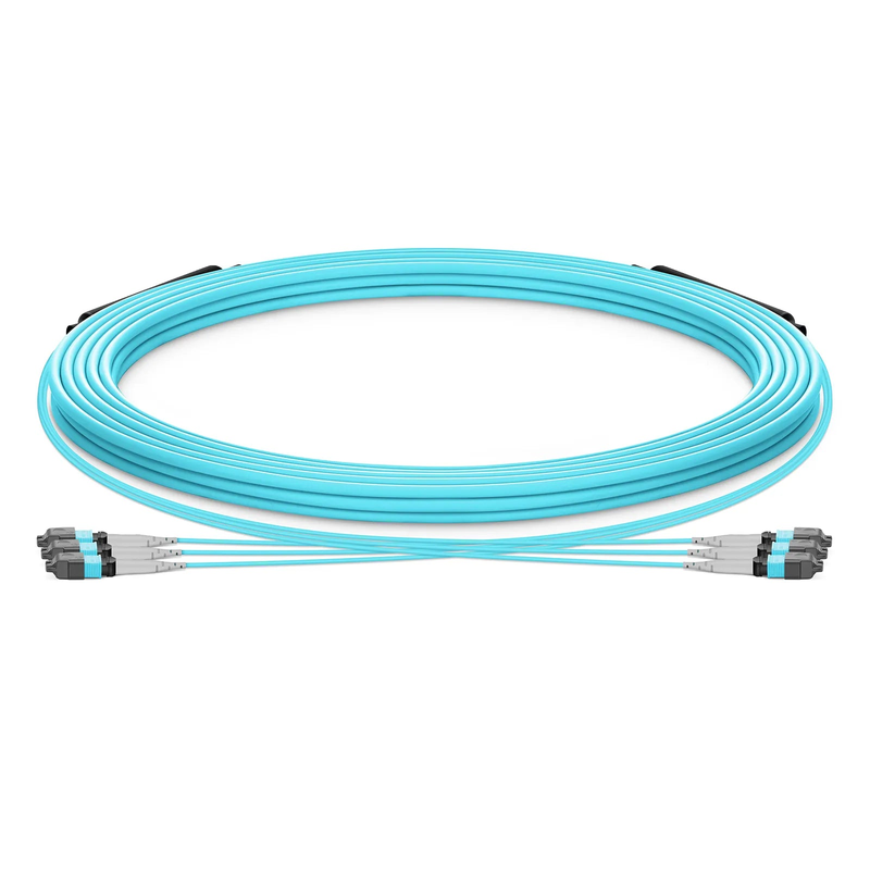 SFPS 30m (98ft) MTP® Trunk Cable, MTP®-8 UPC (Male) to MTP®-8 UPC (Male), 24 Fibers, Multimode (OM3), Plenum (OFNP), 0.20dB Max, Type B, Double Jacket, Aqua