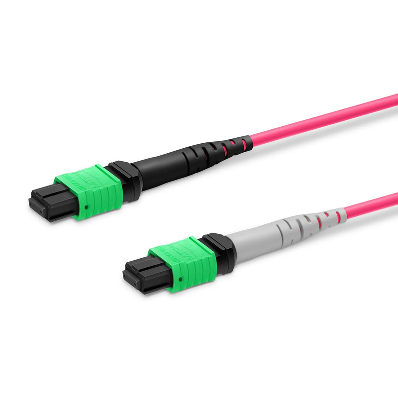 SFPS 5m (16ft) MTP® Breakout Cable, MTP®-16 APC (Female) to 2 x MTP®-8 APC (Female), 16 Fibers, Multimode (OM4), Plenum (OFNP), 0.35dB Max, Crossover, Magenta