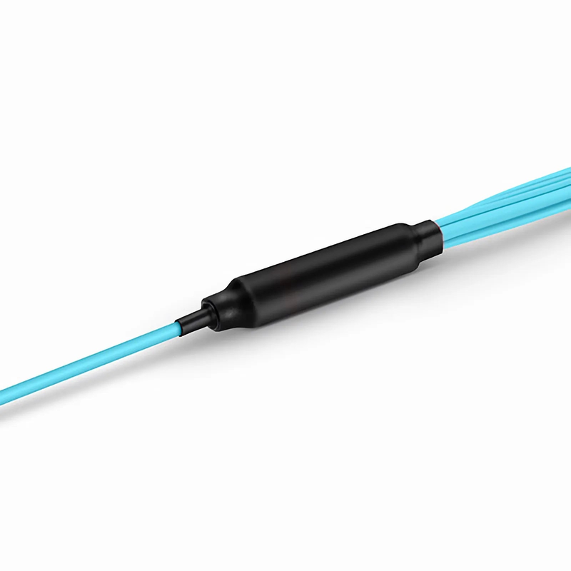 SFPS 2m (7ft) MTP® Harness, MTP®-8 UPC (Female) to 4 x LC UPC Duplex, 8 Fibers, Multimode (OM4), Plenum (OFNP), 0.35dB Max, Type B, 1m Equal Breakout Length, Aqua