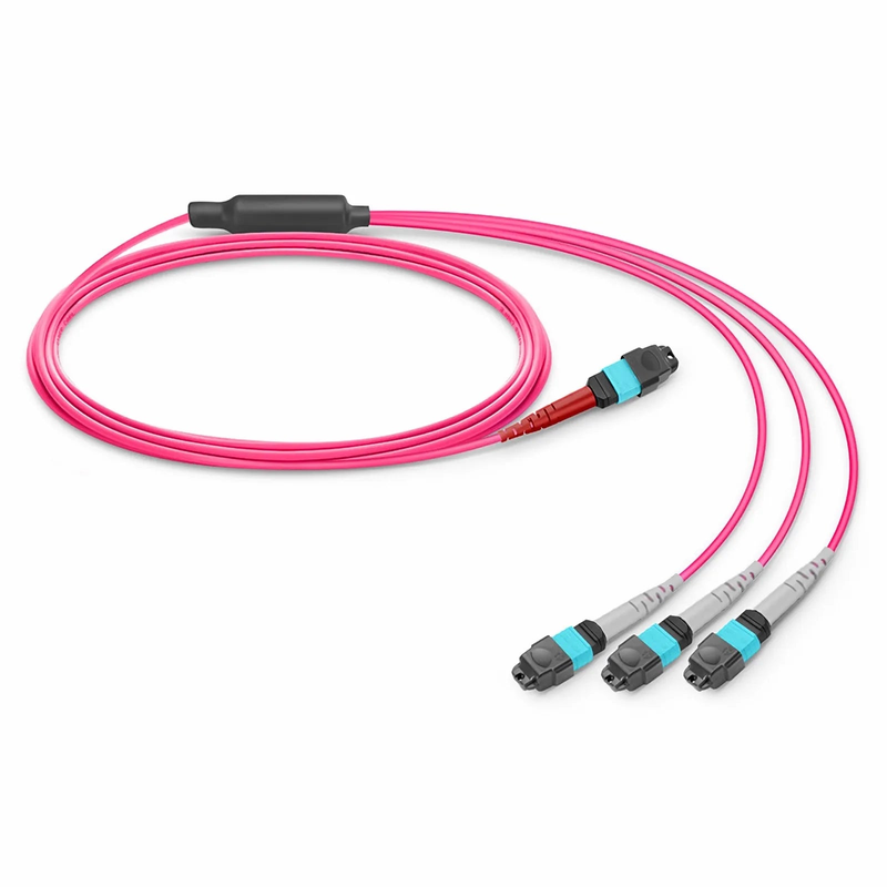 SFPS 2m (7ft) MTP® Breakout Cable, MTP®-24 UPC (Female) to 3 x MTP®-8 UPC (Female), 24 Fibers, Multimode (OM4), Plenum (OFNP), 0.35dB Max, Type B, Magenta