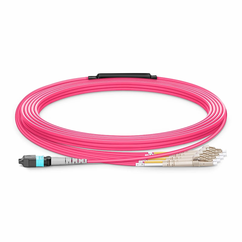 SFPS 10m (33ft) MTP® Harness, MTP®-8 UPC (Female) to 4 x LC UPC Duplex, 8 Fibers, Multimode (OM4), Plenum (OFNP), 0.35dB Max, Type B, Magenta