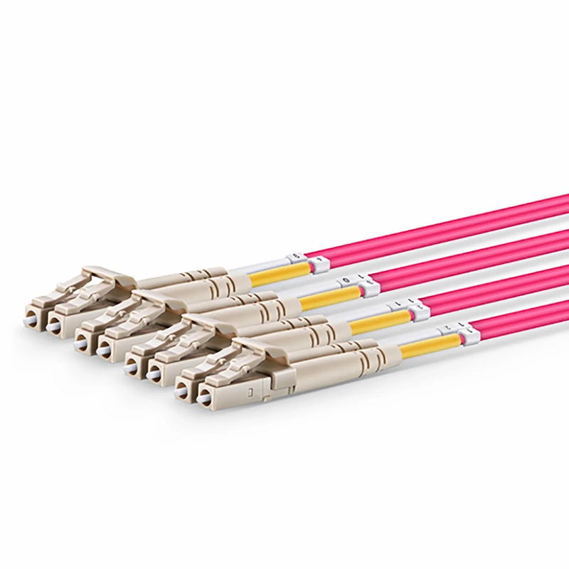SFPS 10m (33ft) MTP® Harness, MTP®-8 UPC (Female) to 4 x LC UPC Duplex, 8 Fibers, Multimode (OM4), Plenum (OFNP), 0.35dB Max, Type B, Magenta