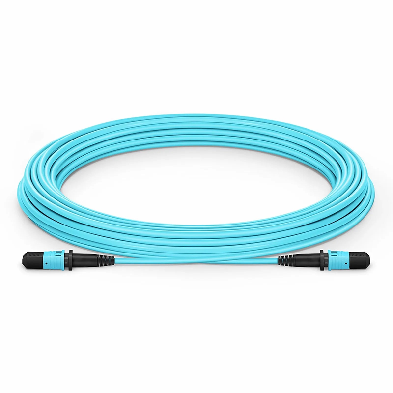 SFPS 30m (98ft) MPO Jumper, Senko MPO-12 APC (Female) to MPO-12 APC (Female), 8 Fibers, Multimode (OM3), LSZH, 0.35dB Max, Type B, Aqua