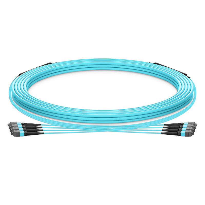 SFPS 30m (98ft) MTP® Trunk Cable, MTP®-12 UPC (Male) to MTP®-12 UPC (Female), 48 Fibers, Multimode (OM3), Plenum (OFNP), 0.20dB Max, Type A, Double Jacket, Aqua