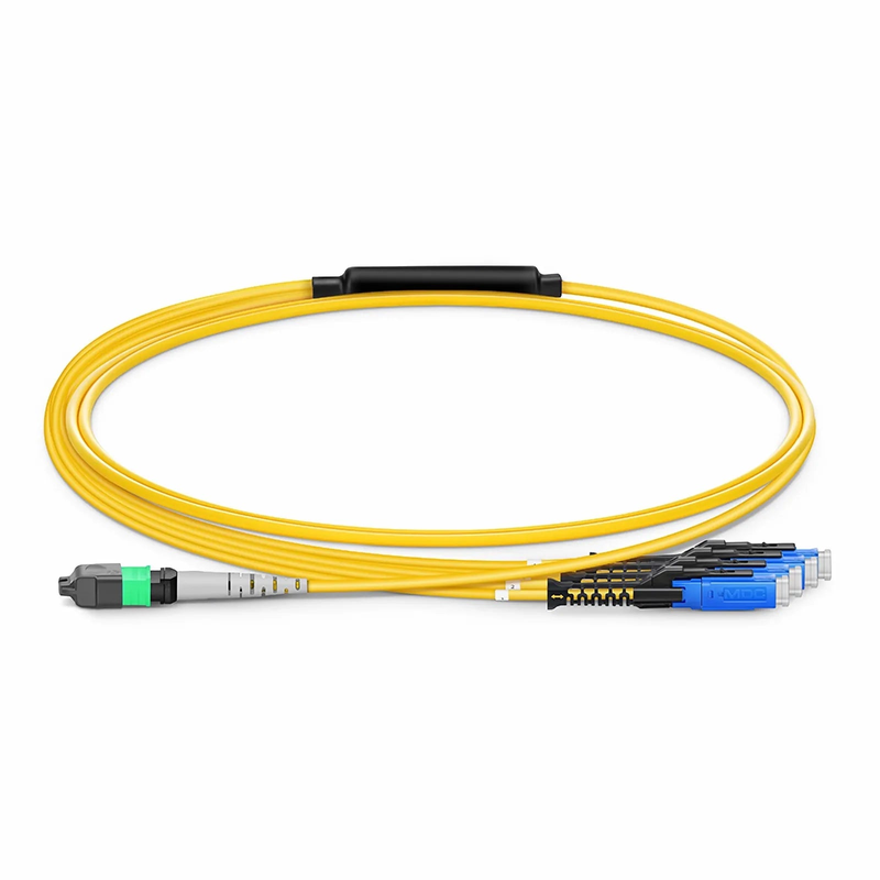 SFPS 2m (7ft) MTP® Harness, MTP®-8 APC (Female) to 4 MDC UPC Duplex, 8 Fibers, Single Mode (OS2), Plenum (OFNP), 0.35dB Max, Type B, Yellow