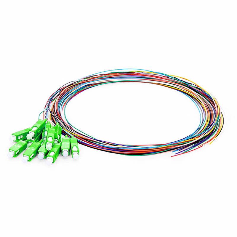 SFPS 1m (3ft) Fiber Pigtail, SC APC to Unterminated, 12 Fibers, Unjacketed Color-Coded, OS2 Single Mode, PVC (Unrated), 0.9mm, 12-Color