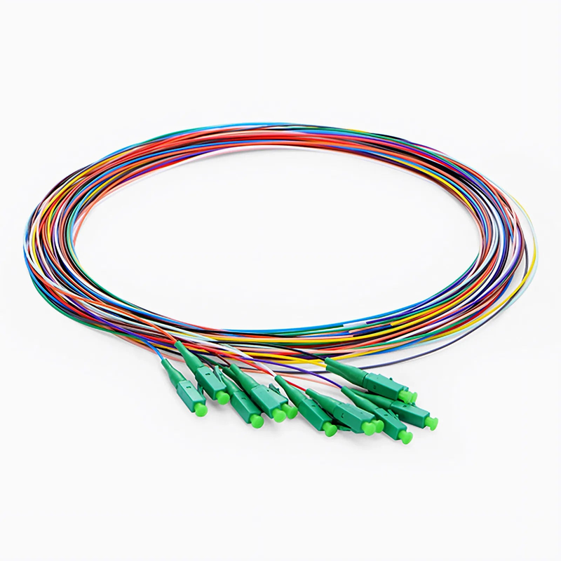 SFPS 2m (7ft) Fiber Pigtail, LC APC to Unterminated, 12 Fibers, Unjacketed Color-Coded, OS2 Single Mode, PVC (Unrated), 0.9mm, 12-Color