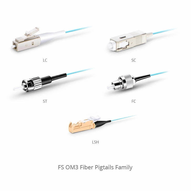 SFPS 1.5m (5ft) Fiber Pigtail, LC UPC to Unterminated, 12 Fibers, Bunch, OM3 Multimode, PVC (Unrated), 0.9mm, Aqua