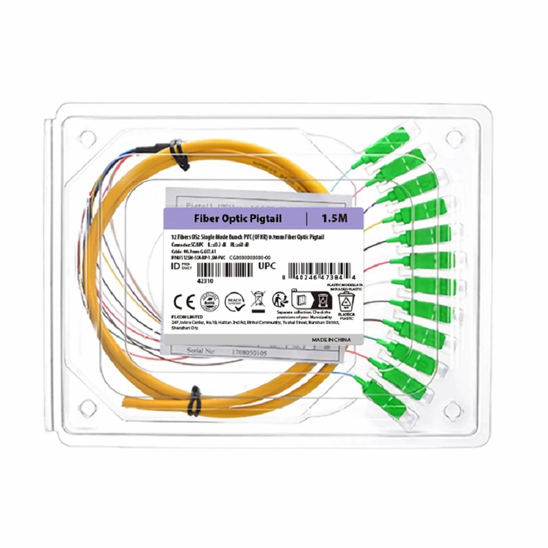 SFPS 1.5m (5ft) Fiber Pigtail, LC UPC to Unterminated, 12 Fibers, Bunch, OS2 Single Mode, PVC (Unrated), 0.9mm, Yellow