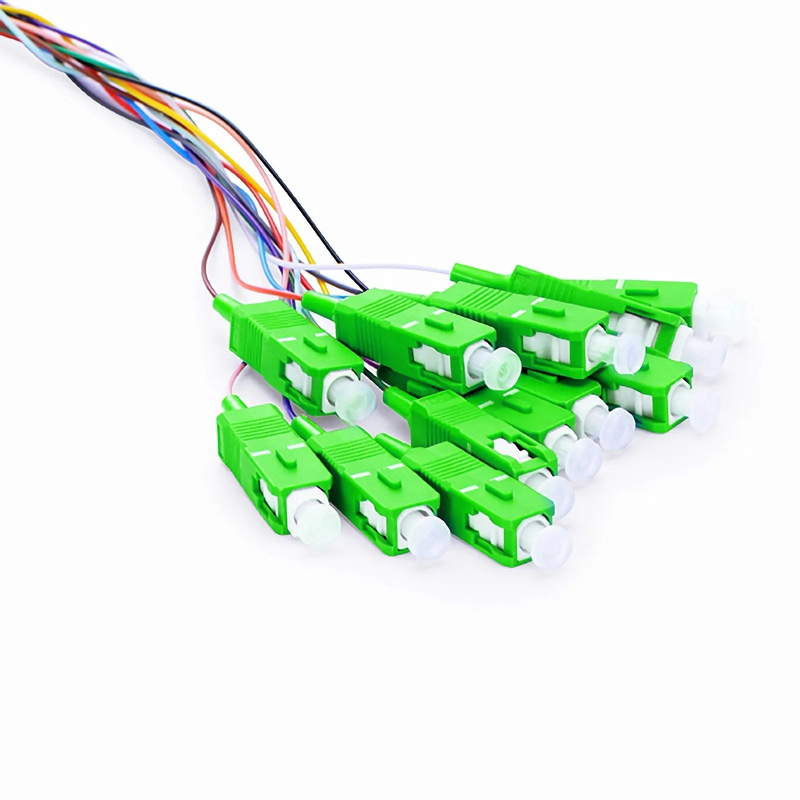 SFPS 2m (7ft) Fiber Pigtail, SC APC to Unterminated, 12 Fibers, Unjacketed Color-Coded, OS2 Single Mode, PVC (Unrated), 0.9mm, 12-Color