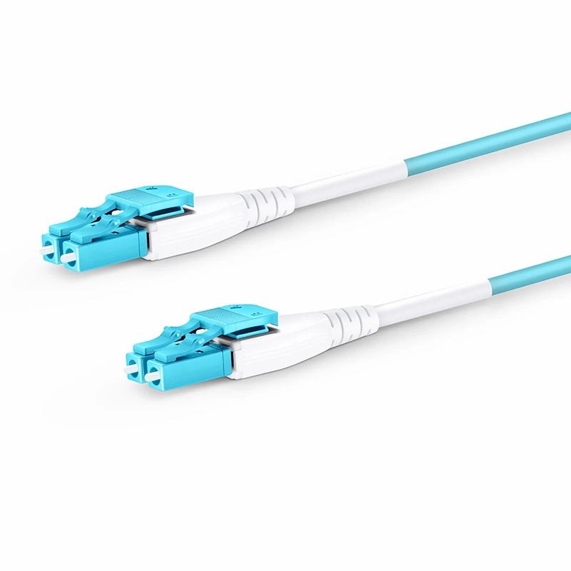 SFPS 1m (3ft) Fiber Patch Cable, 2 Fibers, LC UPC Duplex to LC UPC Duplex Flat Clip Uniboot, Multimode (OM4), Riser (OFNR), 2.0mm, Aqua